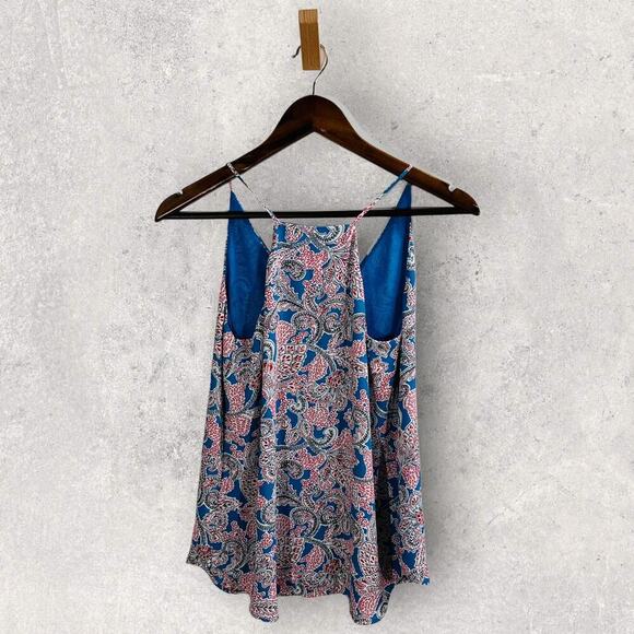 LOFT Blue Paisley Chiffon Halter Neck Trapeze Tank Top XS NWT - Picture 4 of 10